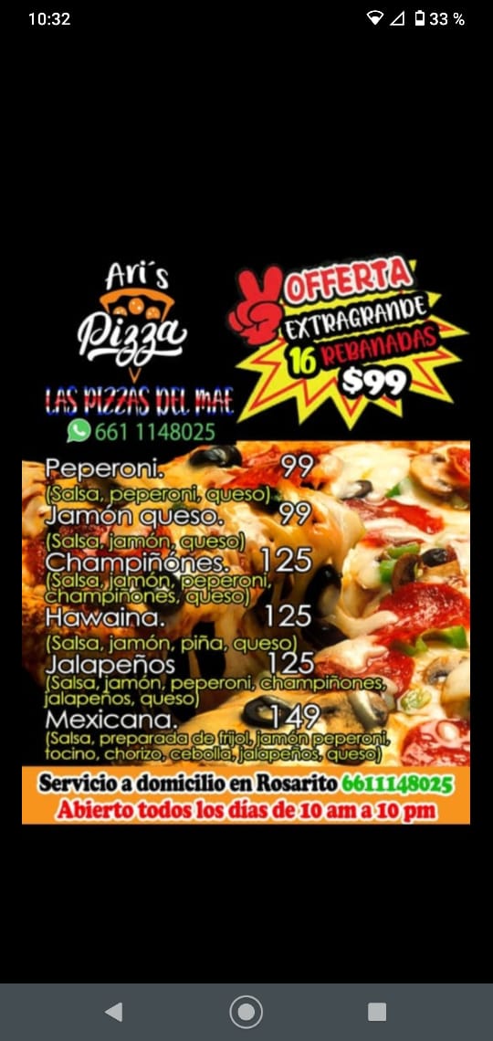 ARIS PIZZA | Boulevard Benito Juárez esquina 5 de mayo Frente, Quinta del Mar, 22703 Rosarito, B.C., Mexico | Phone: 661 114 8025