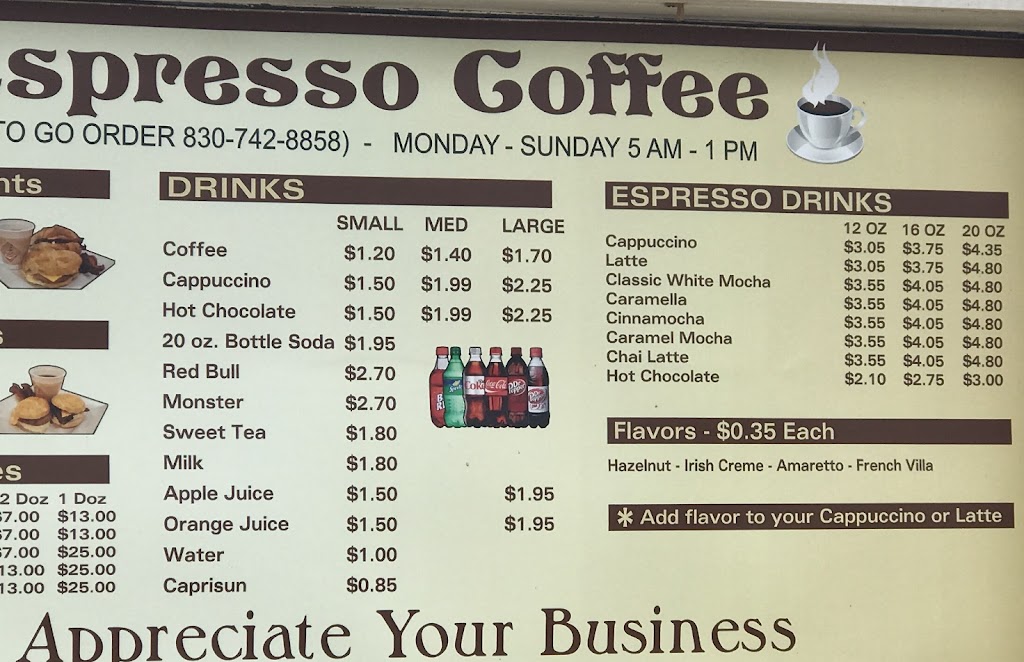 Donut Espresso And Coffee | 9580 TX-16, Poteet, TX 78065, USA | Phone: (830) 742-8858