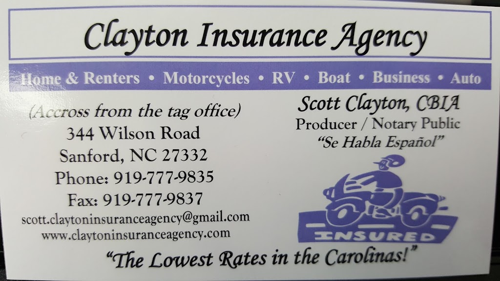 Clayton Insurance Agency | 344 Wilson Rd, Sanford, NC 27332, USA | Phone: (919) 777-9835