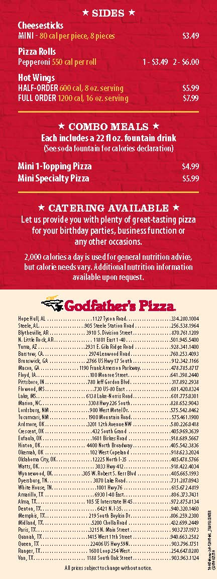 Godfathers Pizza Express | 6421 N Interstate 35, Denton, TX 76207, USA | Phone: (940) 320-1460