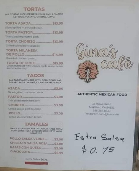 Ginas Café - Oaxaca Mexican Food | 35 Howe Rd, Martinez, CA 94553, USA | Phone: (925) 387-0539