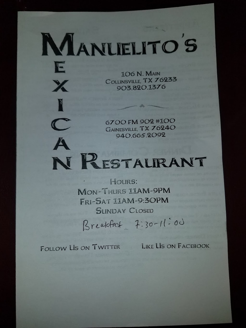 Manuelitos Mexican Restaurant | 6701 FM 902 #100, Gainesville, TX 76240, USA | Phone: (940) 665-2092