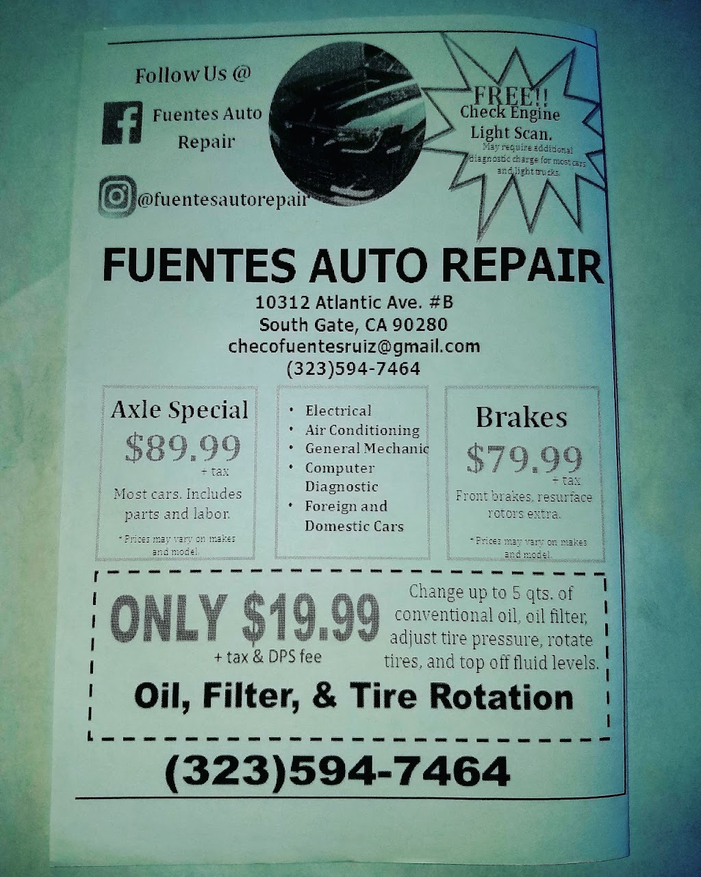 Fuentes Auto Repair & Electric | 10312 Atlantic Ave, South Gate, CA 90280, USA | Phone: (323) 594-7464