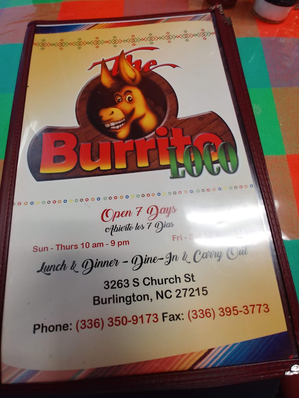 El Burrito Loco | 3263 S Church St, Burlington, NC 27215, USA | Phone: (336) 350-9173