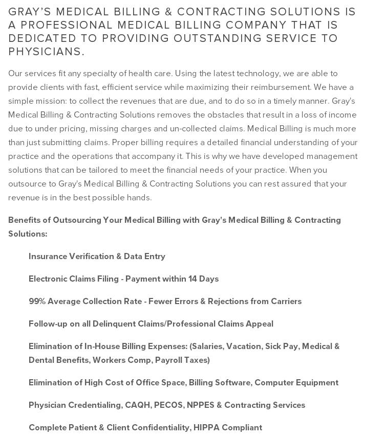 Grays Medical Billing & Contracting Solutions | 268 Greenspot Blvd, Big Bear, CA 92314, USA | Phone: (909) 838-1721