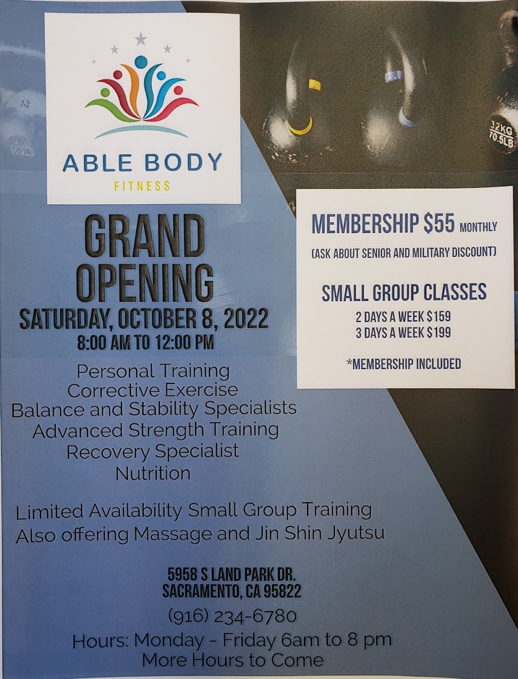 Able Body Fitness | 5958 S Land Park Dr, Sacramento, CA 95822, USA | Phone: (916) 234-6780