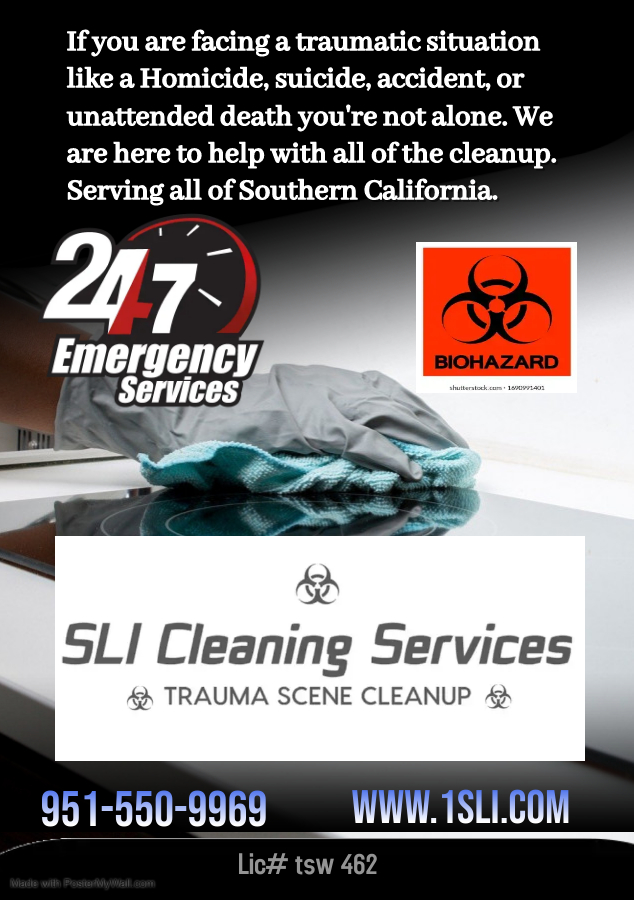 SLI Cleaning Services Trauma & Crime Scene Cleanup | 27311 Rosemont Way, Hemet, CA 92544, USA | Phone: (951) 550-9969