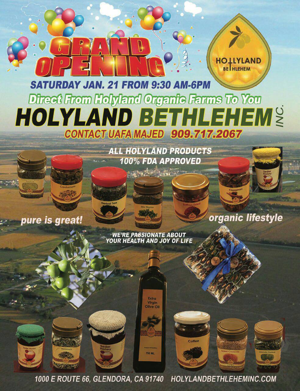 Direct From Holyland Bethlehem Organic Farms To You | 1000 E Rte 66, Glendora, CA 91740, USA | Phone: (909) 717-2067