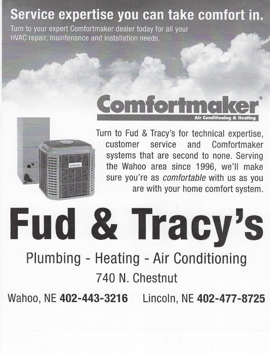 Fud & Tracys Plumbing & Heating Inc | 740 N Chestnut St, Wahoo, NE 68066, USA | Phone: (402) 443-3216