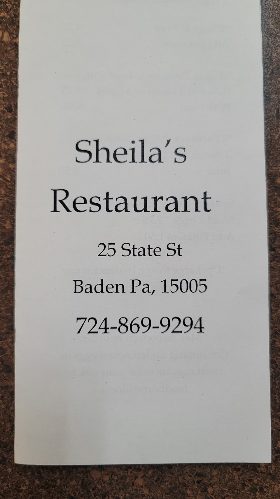 Sheilas Restaurant | 25 State St, Baden, PA 15005, USA | Phone: (724) 869-9294