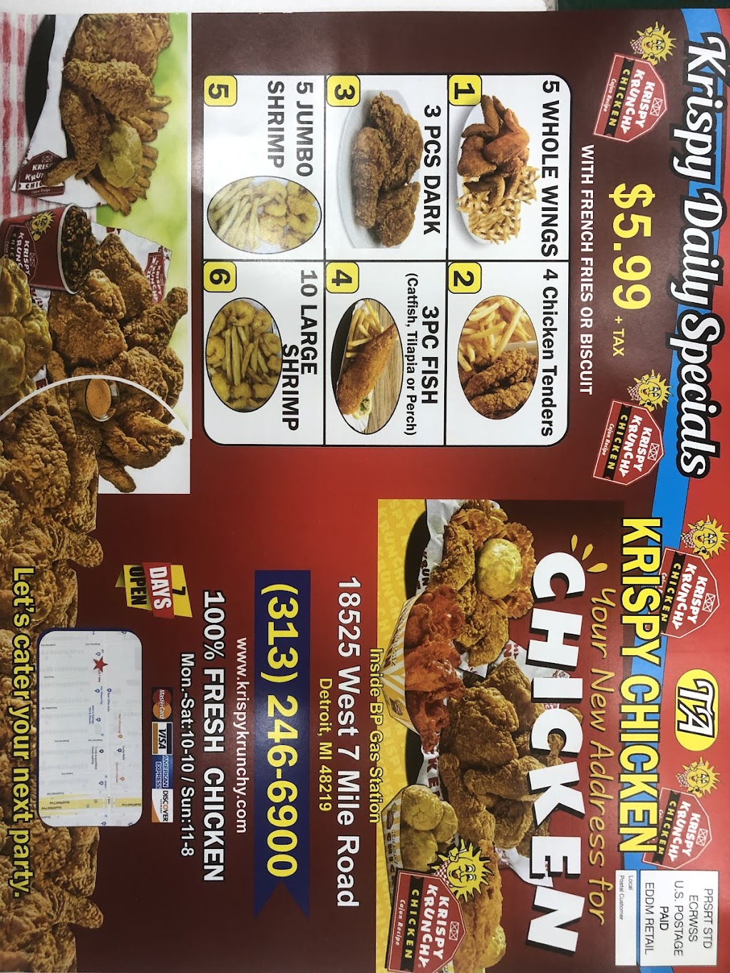 krispy Krunchy Chicken | 18525 W 7 Mile Rd, Detroit, MI 48219 | Phone: (313) 246-6900