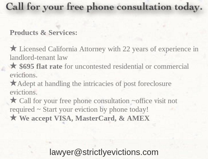 Strictly Evictions $250 attorney fees + costs | 5470 Orange Ave Suite B, Cypress, CA 90630, USA | Phone: (714) 821-7252