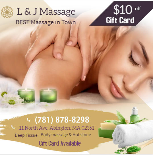 L & J Massage | 11 North Ave, Abington, MA 02351, USA | Phone: (781) 878-8298