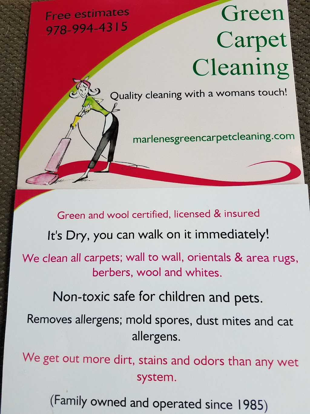 Marlenes Green Carpet Cleaning | 436 Salem St, Bradford, MA 01835, USA | Phone: (978) 994-4315