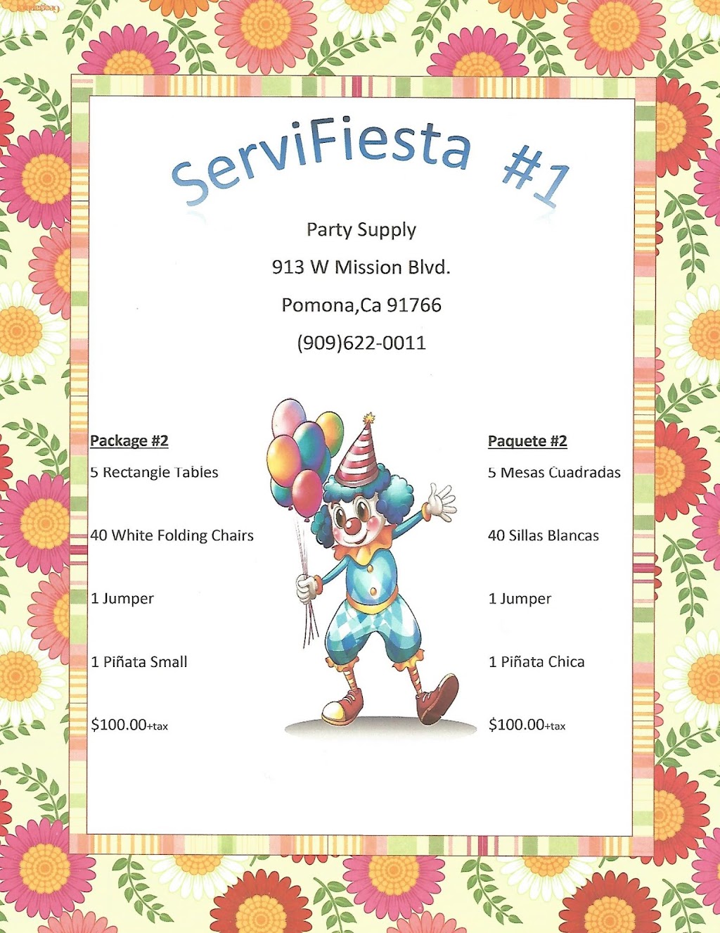 Servifiesta | 913 W Mission Blvd, Pomona, CA 91766, USA | Phone: (909) 622-0011