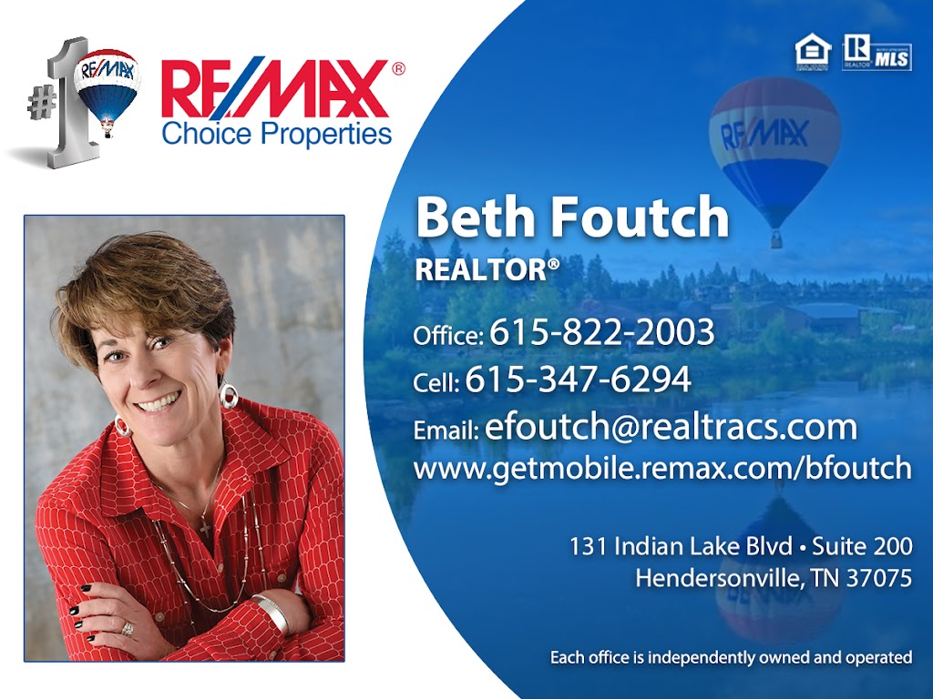 Remax Beth Foutch | 2073 Cages Bend Rd, Gallatin, TN 37066, USA | Phone: (615) 347-6294