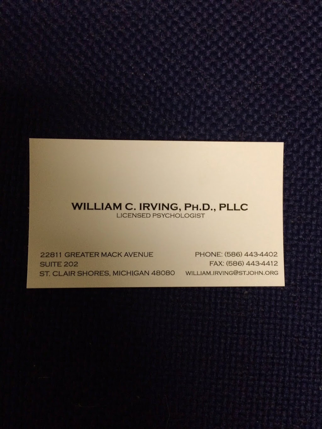 William C Irving, Ph.D. PLLC | 22811 Greater Mack Ave Suite#202, St Clair Shores, MI 48080, USA | Phone: (586) 443-4402