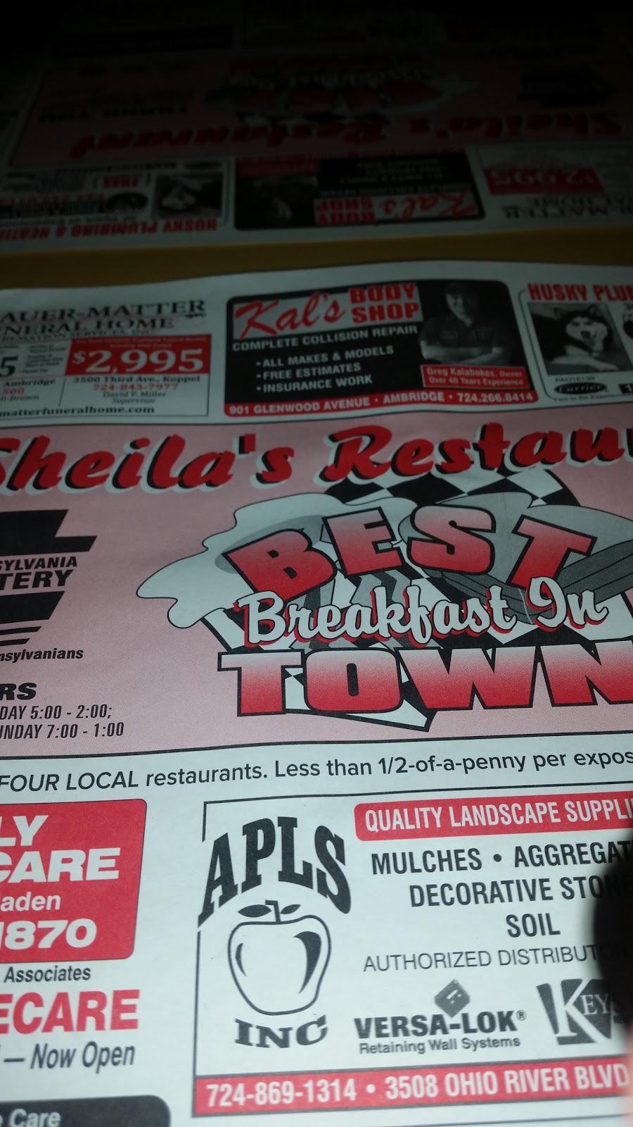 Sheilas Restaurant | 25 State St, Baden, PA 15005, USA | Phone: (724) 869-9294