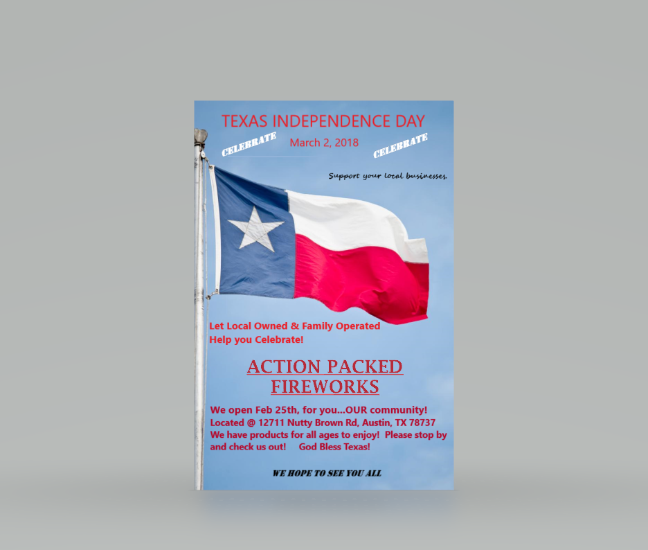 Action Packed Fireworks | 12711 Nutty Brown Rd, Austin, TX 78737, USA | Phone: (512) 318-5366
