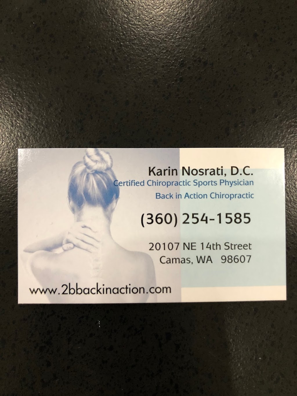 Back In Action Chiropractic: Karin Nosrati, D.C. | 20107 NE 14th St, Camas, WA 98607, USA | Phone: (360) 254-1585