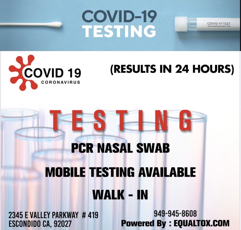 COVID-19 Walk-In Testing | 2355 E Valley Pkwy Suite A, Escondido, CA 92027, USA | Phone: (949) 945-8608