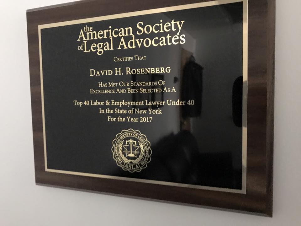 Law Office Of David H Rosenberg - Employment Attorney | 170 Old Country Rd #600, Mineola, NY 11501, United States | Phone: (516) 741-0300