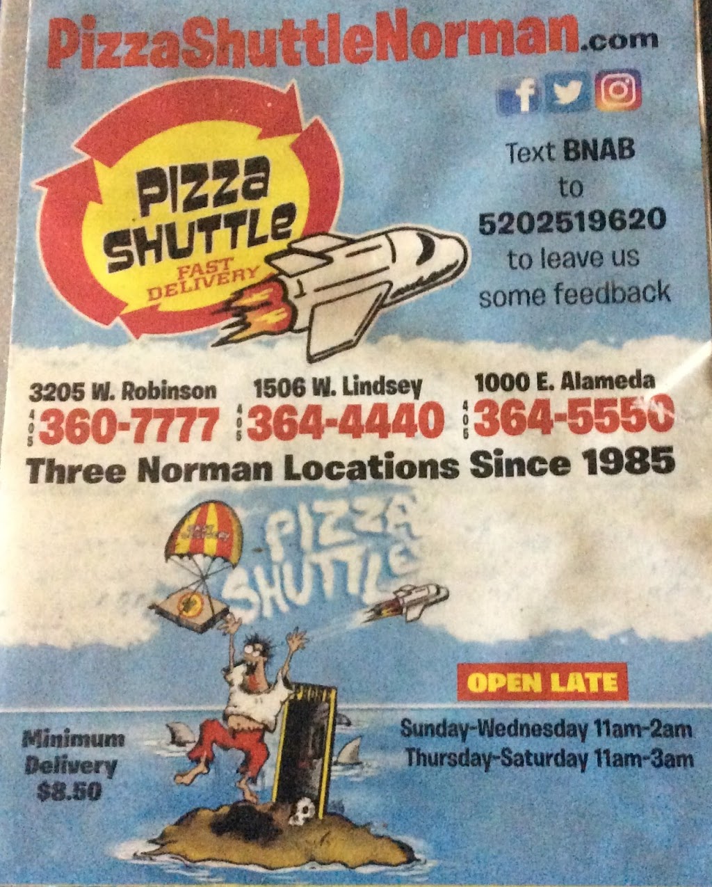 Pizza Shuttle | 1000 E Alameda St, Norman, OK 73071, USA | Phone: (405) 364-5550