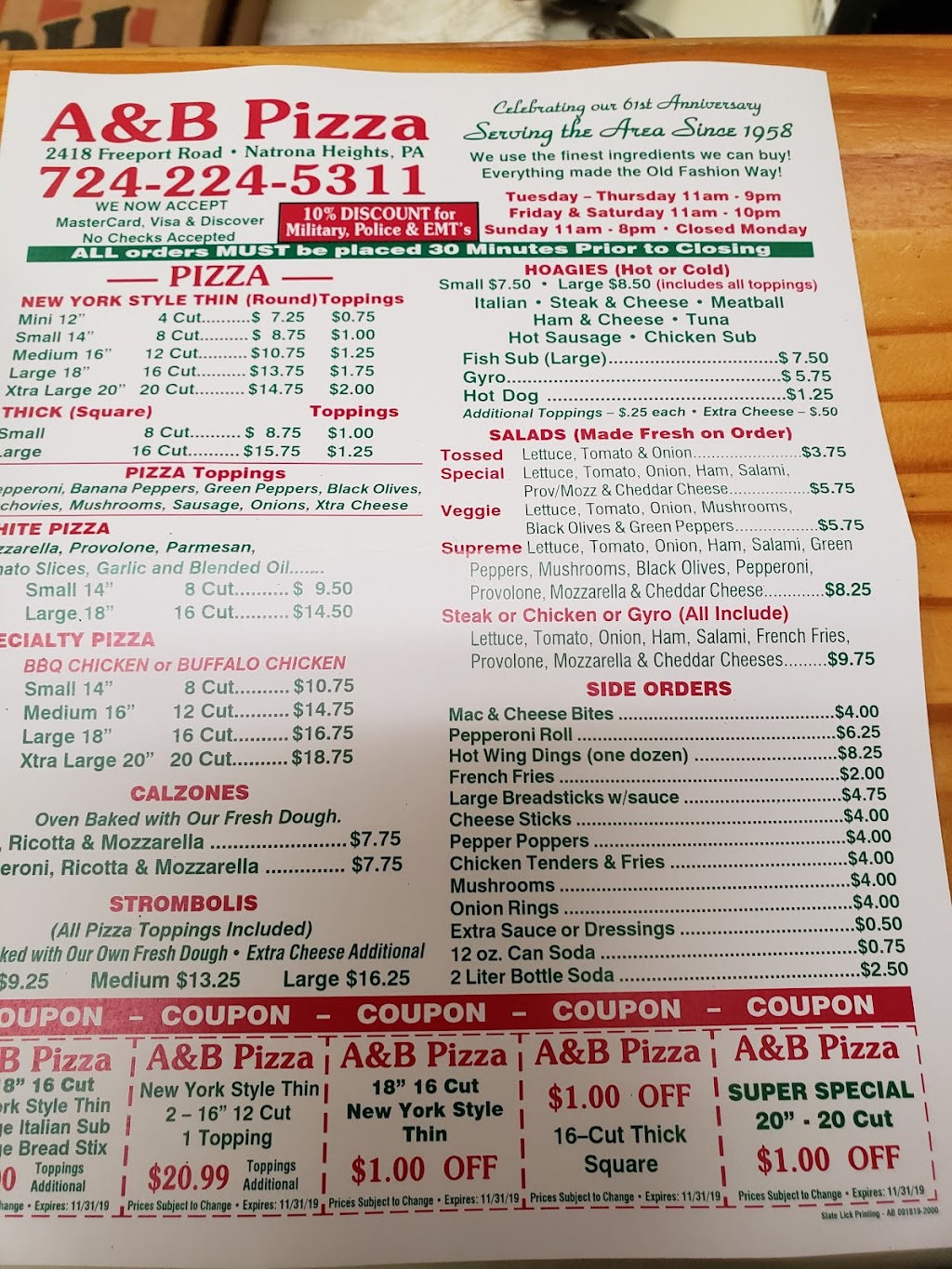 A&B Pizza | 2418 Freeport Rd, Natrona Heights, PA 15065, USA | Phone: (724) 224-5311