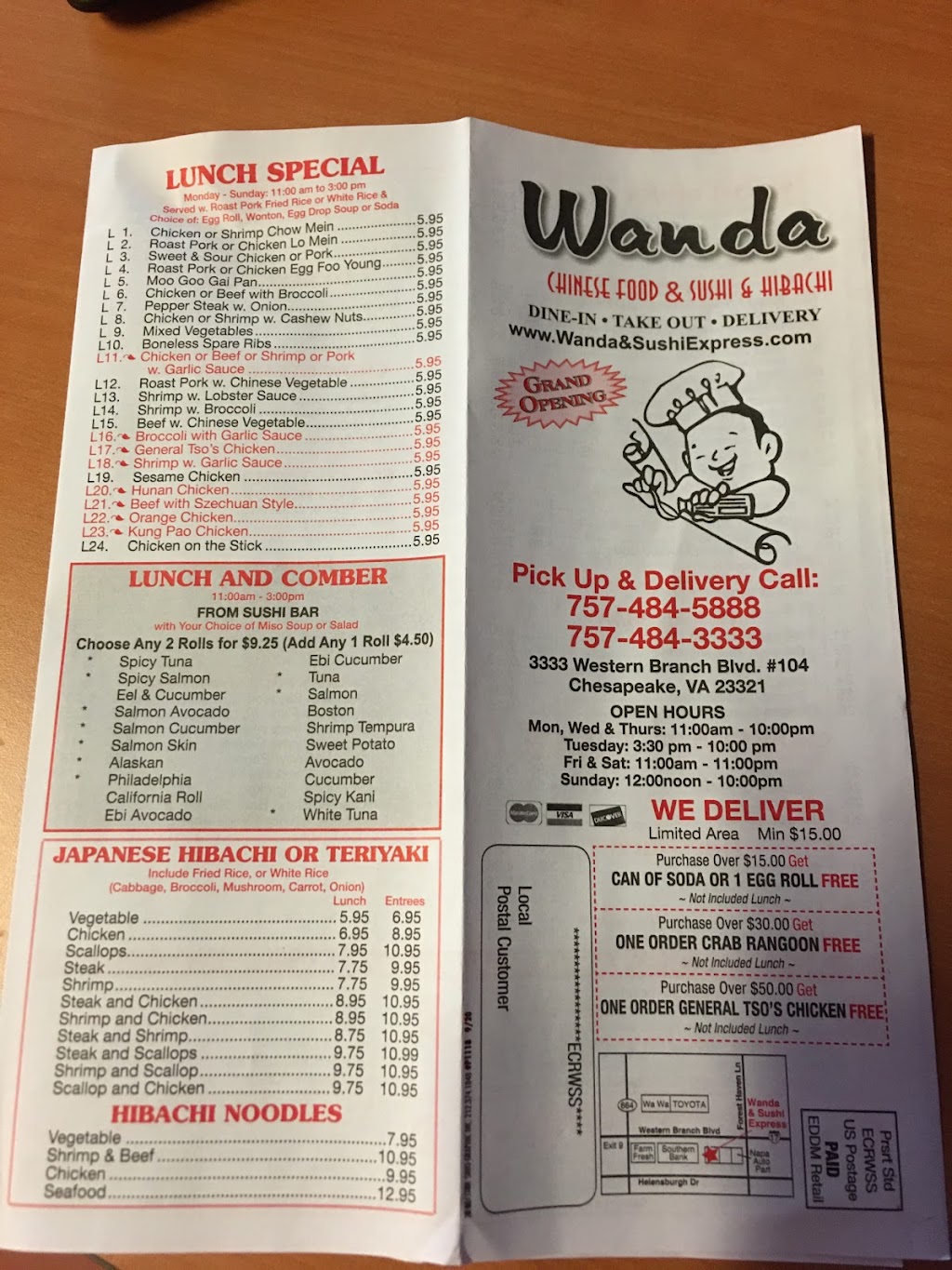 Wanda & Sushi Express | 5143 #104, 3333 Western Branch Blvd, Chesapeake, VA 23321, USA | Phone: (917) 825-8881