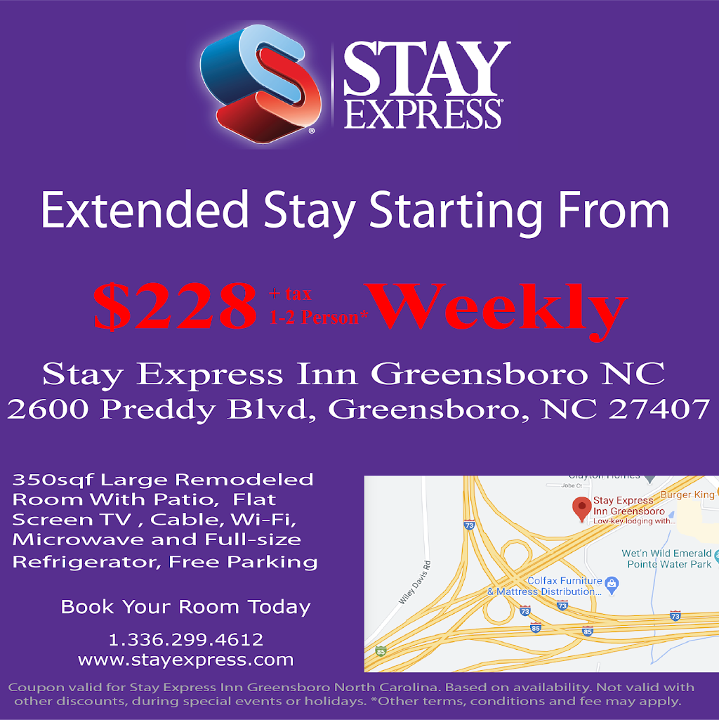 Stay Express Inn Greensboro | 2600 Preddy Blvd, Greensboro, NC 27407, USA | Phone: (336) 299-4612