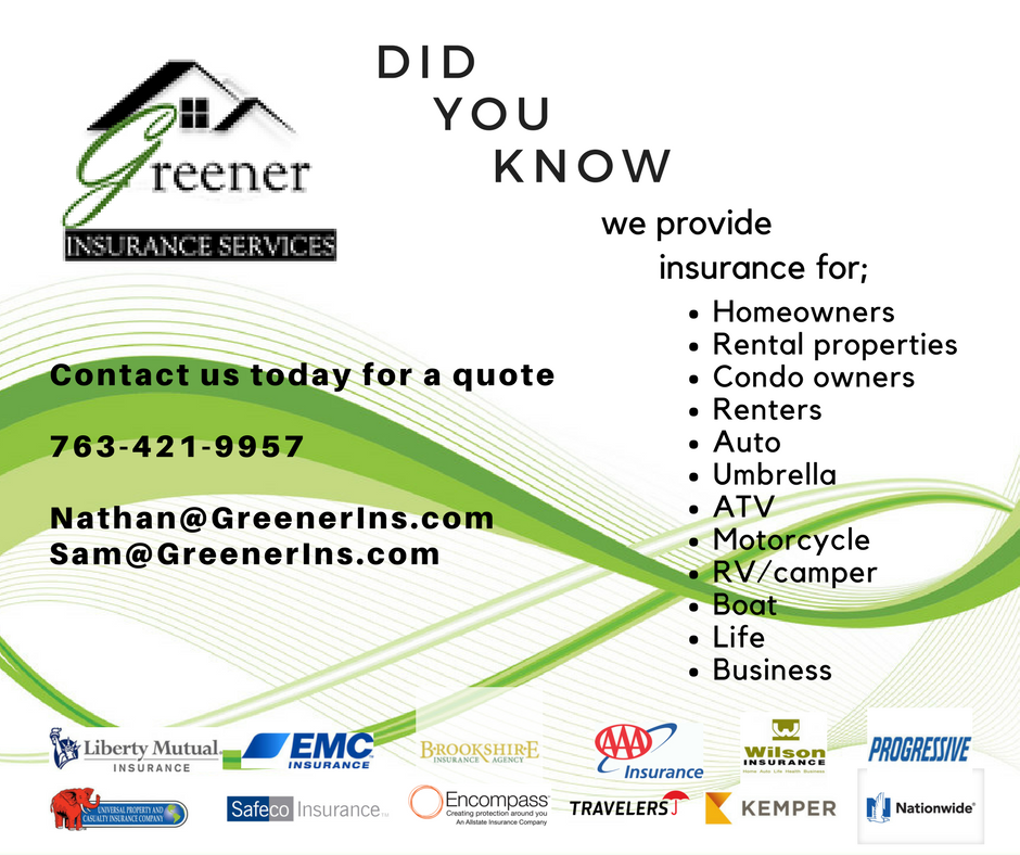 Greener Insurance Services | 23306 Cree St NW #106, St Francis, MN 55070, USA | Phone: (763) 421-9957