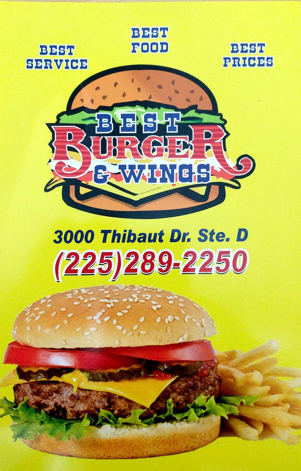 Best Burger And Wings | 3000 Thibaut Dr D, Donaldsonville, LA 70346, USA | Phone: (225) 289-2250