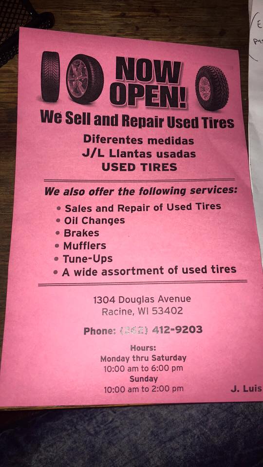 J/L Used Tires | 1304 Douglas Ave, Racine, WI 53402, USA | Phone: (262) 412-9203