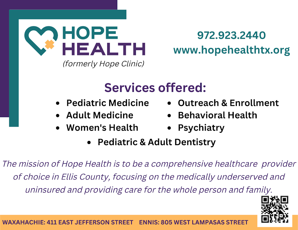 Hope Health | 411 E Jefferson St, Waxahachie, TX 75165, USA | Phone: (972) 923-2440