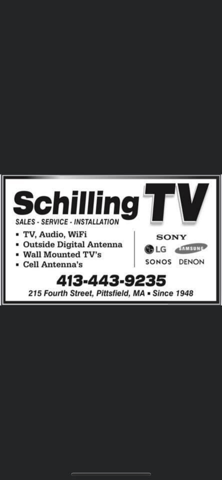 Schilling TV | 215 Fourth St, Pittsfield, MA 01201, USA | Phone: (413) 443-9235