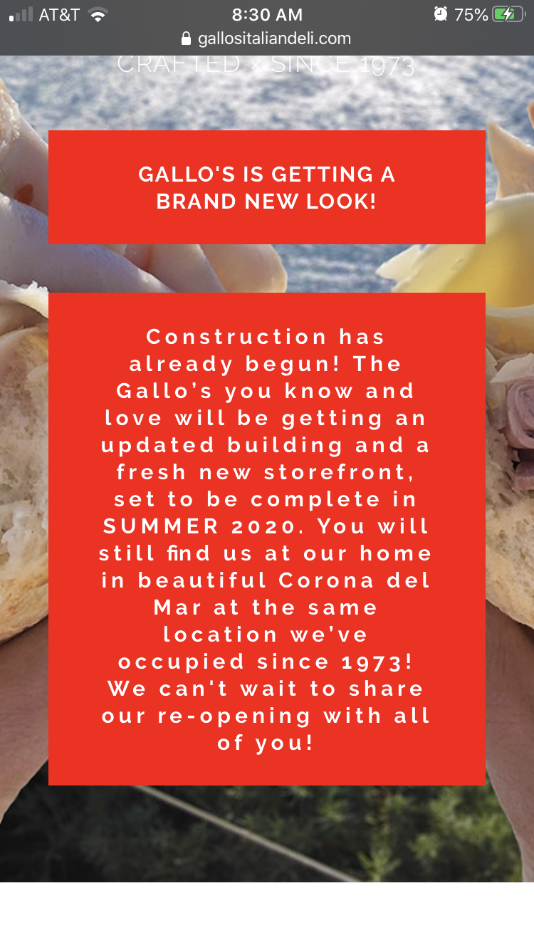 Gallos Italian Deli Corona Del Mar | 3900 East Coast Hwy, Corona Del Mar, CA 92625, USA | Phone: (949) 287-6030