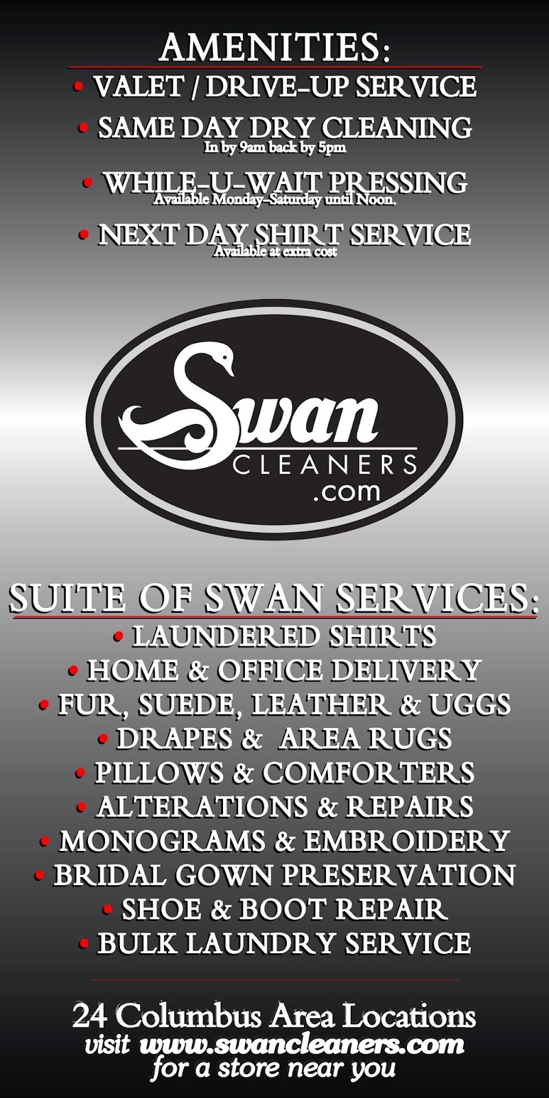 Swan Cleaners | 5511 Roberts Rd, Hilliard, OH 43026, USA | Phone: (614) 529-0050