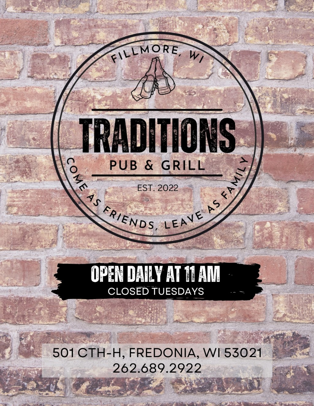 Traditions Pub and Grill | 501 County H, Fredonia, WI 53021, USA | Phone: (262) 689-2922