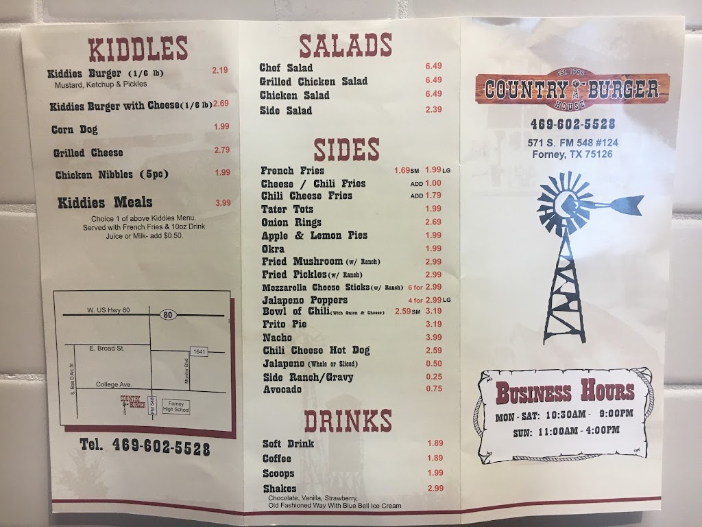 Country Burger | 571 Farm to Market 548, Forney, TX 75126, USA | Phone: (469) 602-5528