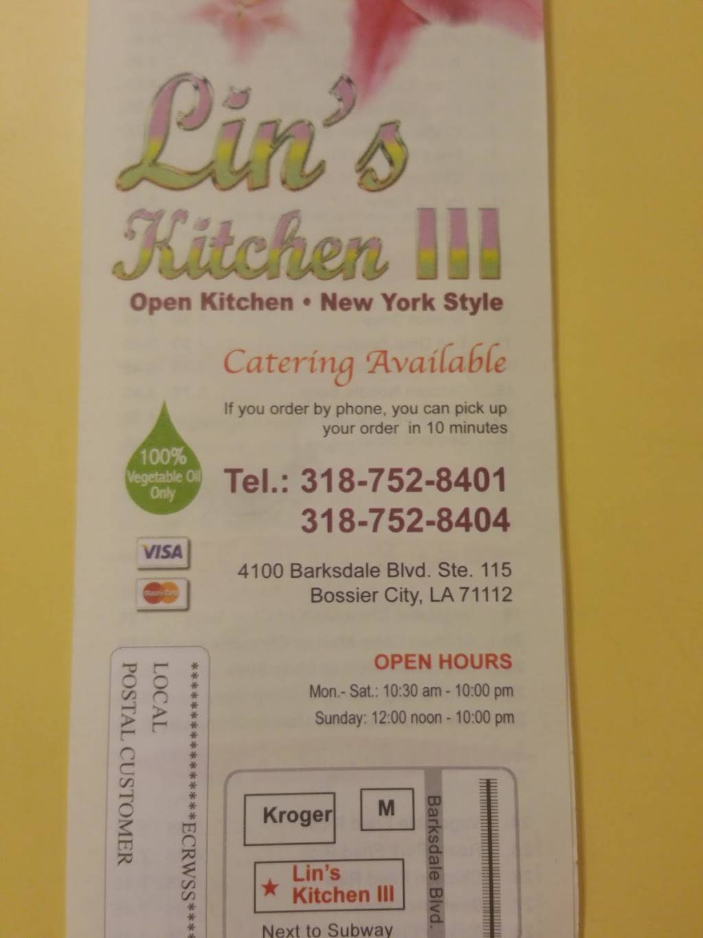 Lins Kitchen | 4100 Barksdale Blvd #115, Bossier City, LA 71112, USA | Phone: (318) 752-8401