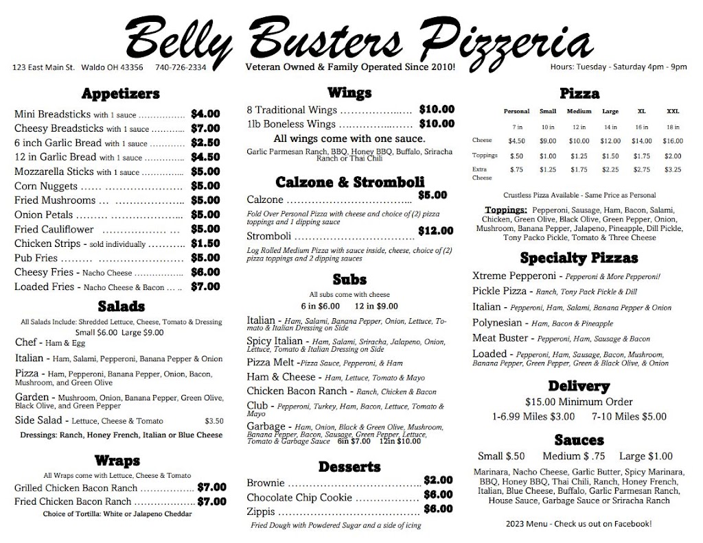 Belly Busters | 123 E Main St, Waldo, OH 43356, USA | Phone: (740) 726-2334