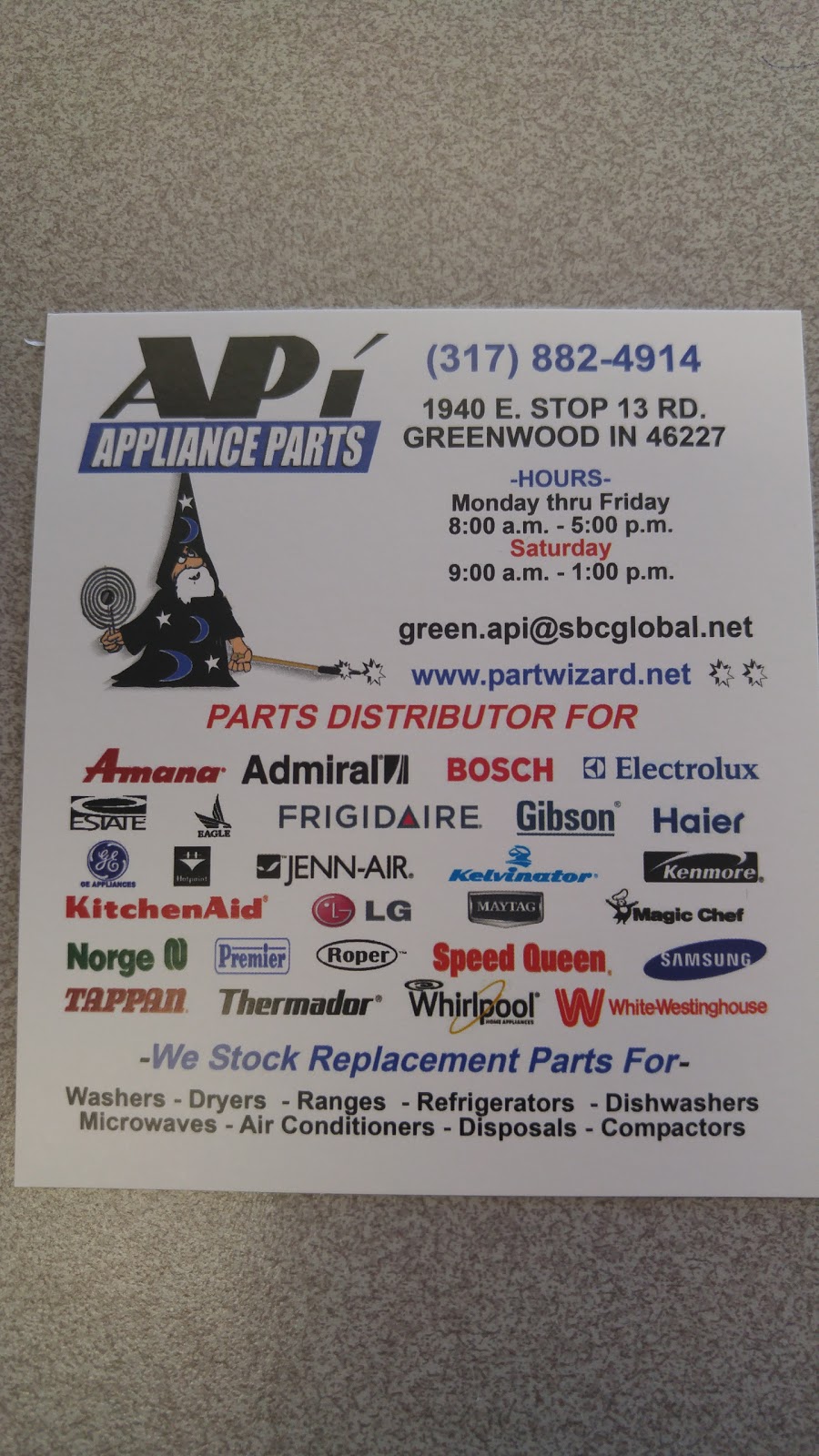 Appliance Parts Inc | 1940 E Stop 13 Rd, Indianapolis, IN 46227, USA | Phone: (317) 882-2400