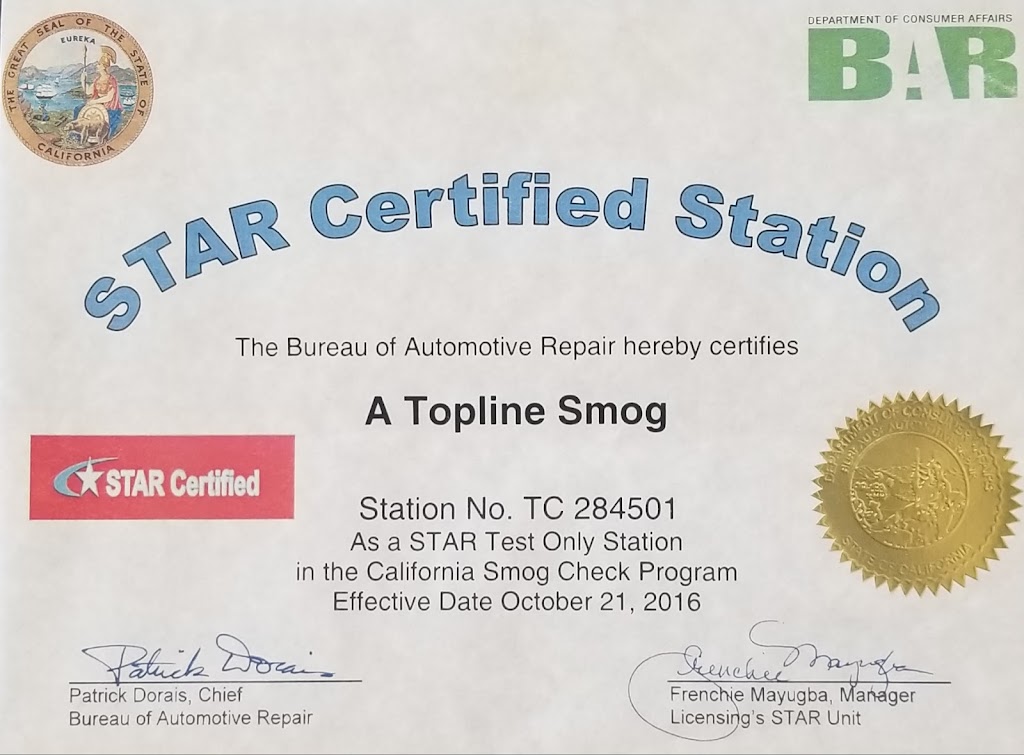 A Topline Smog Star | 400 Foothill Blvd #B, Pomona, CA 91767, USA | Phone: (909) 784-1555
