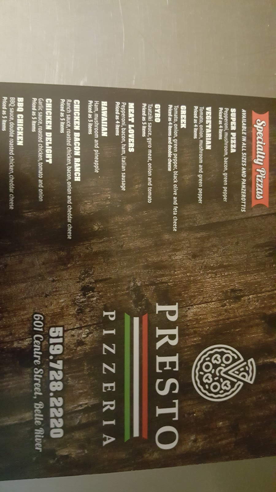 Presto Pizzeria | 601 Centre St #5, Belle River, ON N0R 1A0, Canada | Phone: (519) 728-2220