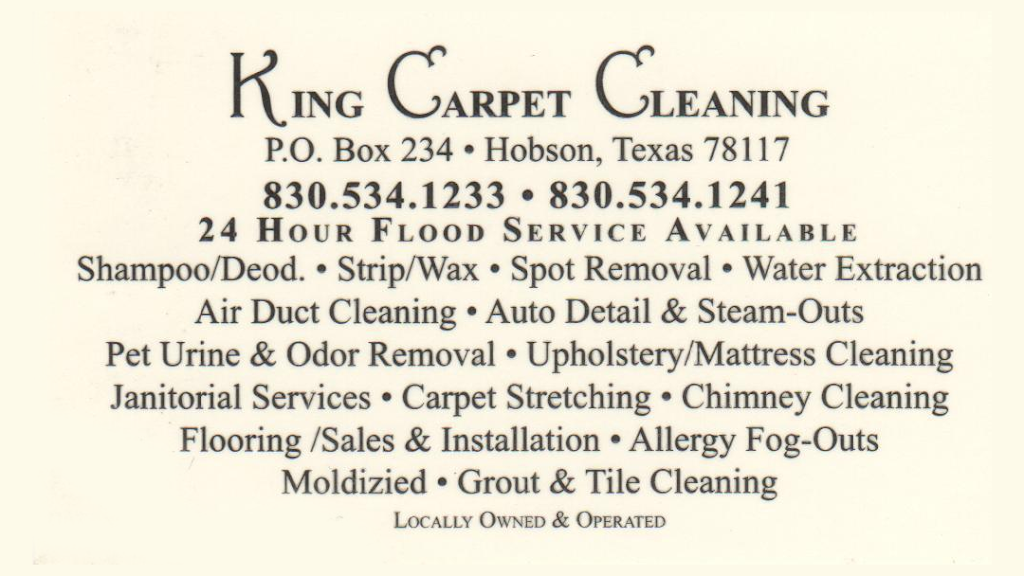 King Carpet Services | 270 County Rd 376, Hobson, TX 78117, USA | Phone: (830) 534-1233