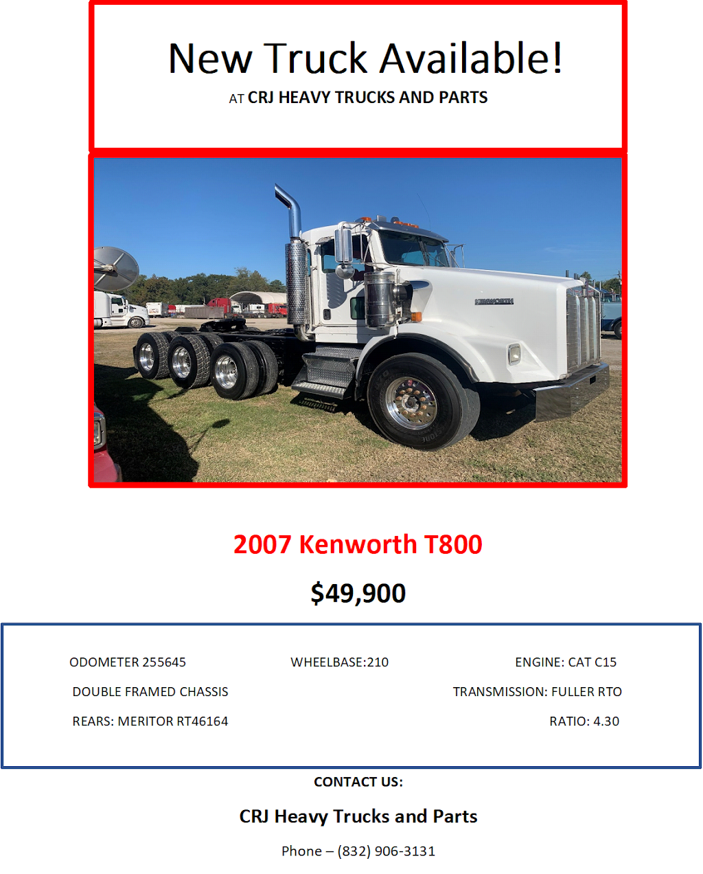 CRJ Heavy Trucks and Parts | 24752 US-59, Porter, TX 77365, USA | Phone: (832) 906-3131