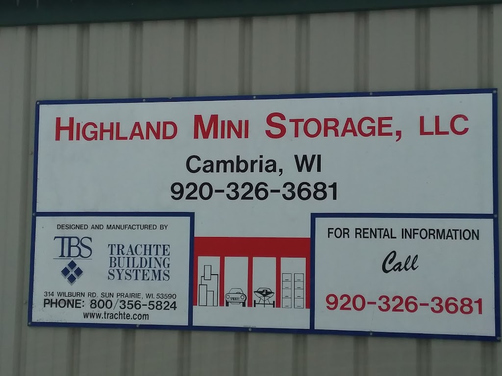 Highland Mini Storage, LLC | 105 Highland Dr, Cambria, WI 53923, USA | Phone: (920) 326-3681