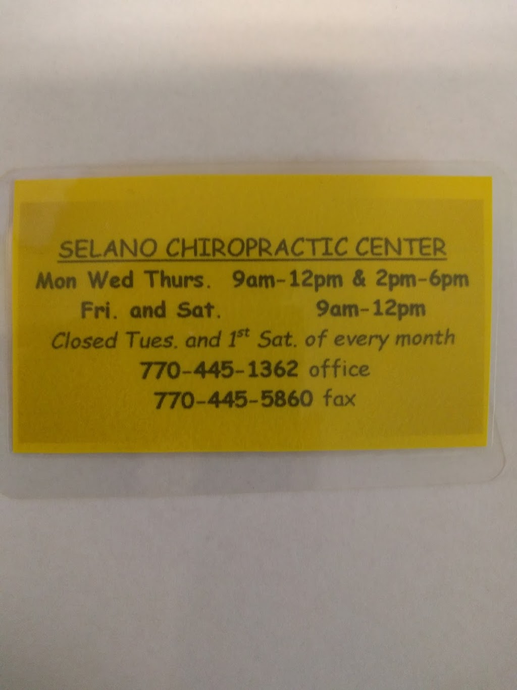 Selano Chiropractic Center | 243 Merchants Dr suite A, Dallas, GA 30132, USA | Phone: (770) 445-1362