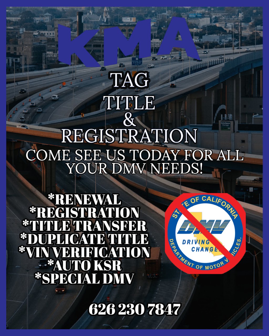 Kma Auto Registration | 10755 Lower Azusa Rd #G, El Monte, CA 91731, USA | Phone: (626) 230-7847