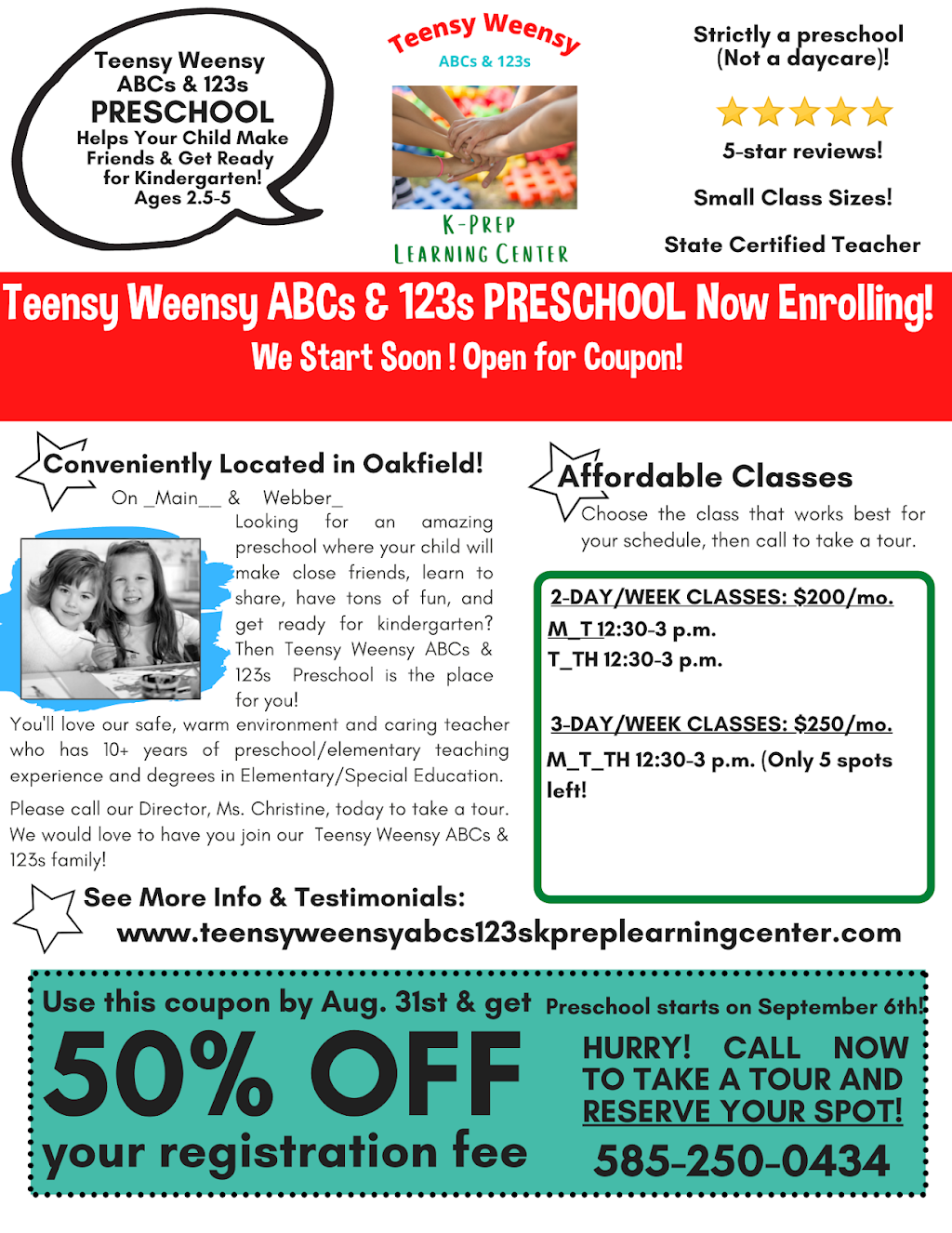 Teensy Weensy ABCs & 123s K-Prep Learning Center | 2 S Main St, Oakfield, NY 14125, USA | Phone: (585) 250-0434